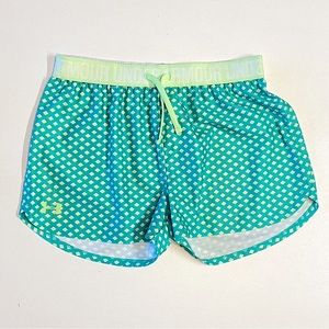 UNDER ARMOUR Large Play Up Printed Running Shorts Drawstring Green Lime Cheer